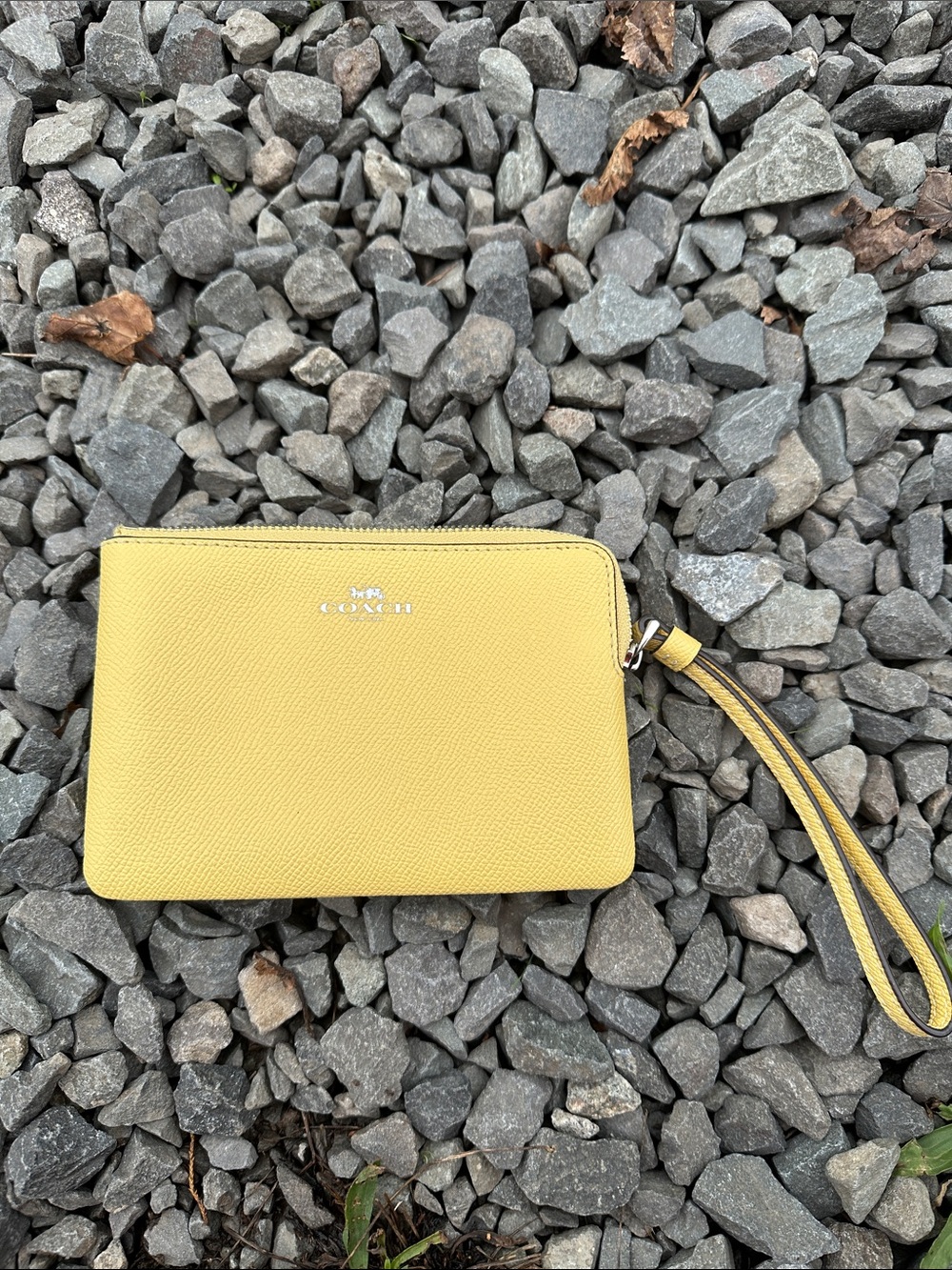 Coach Yellow Pebbled Leather Wristlet